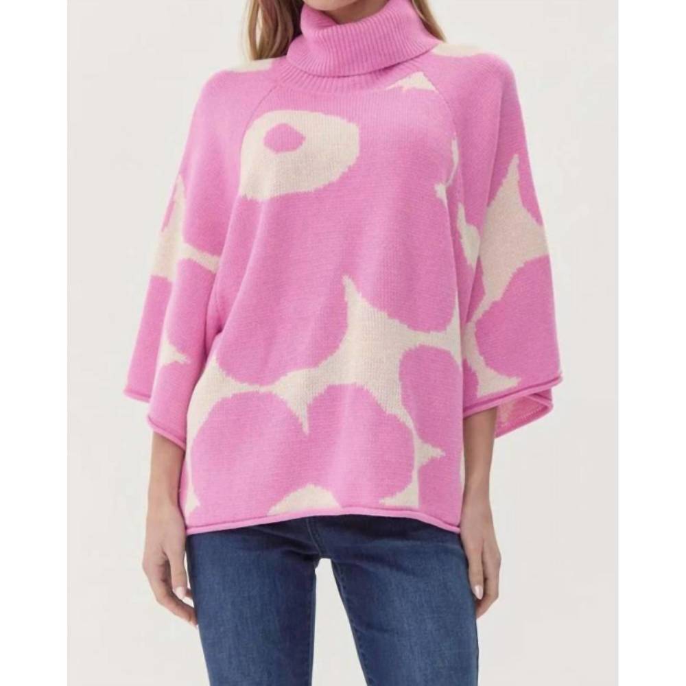 JODIFL Pink and Cream Floral Turtleneck Sweater